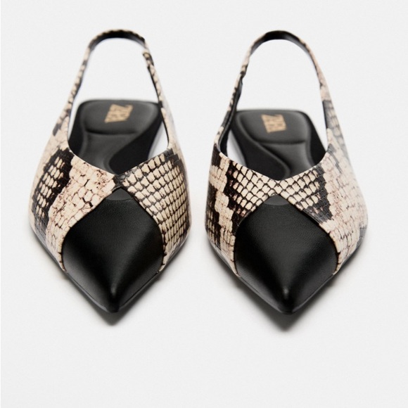 New Zara Chic Snakeskin Print Slingback Flats Size 39 - 8. - Picture 1 of 7